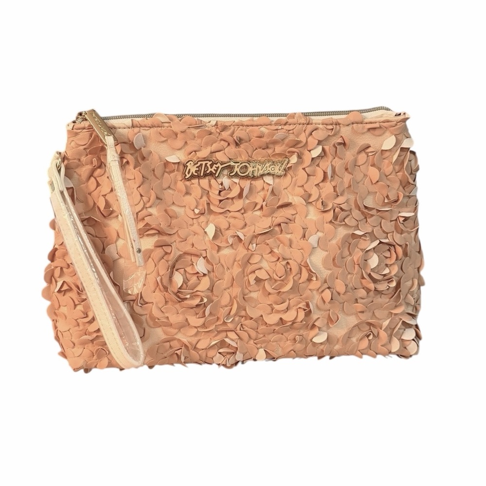 Betsey Johnson Pink and Cream Floral Clutch Wristlet Purse